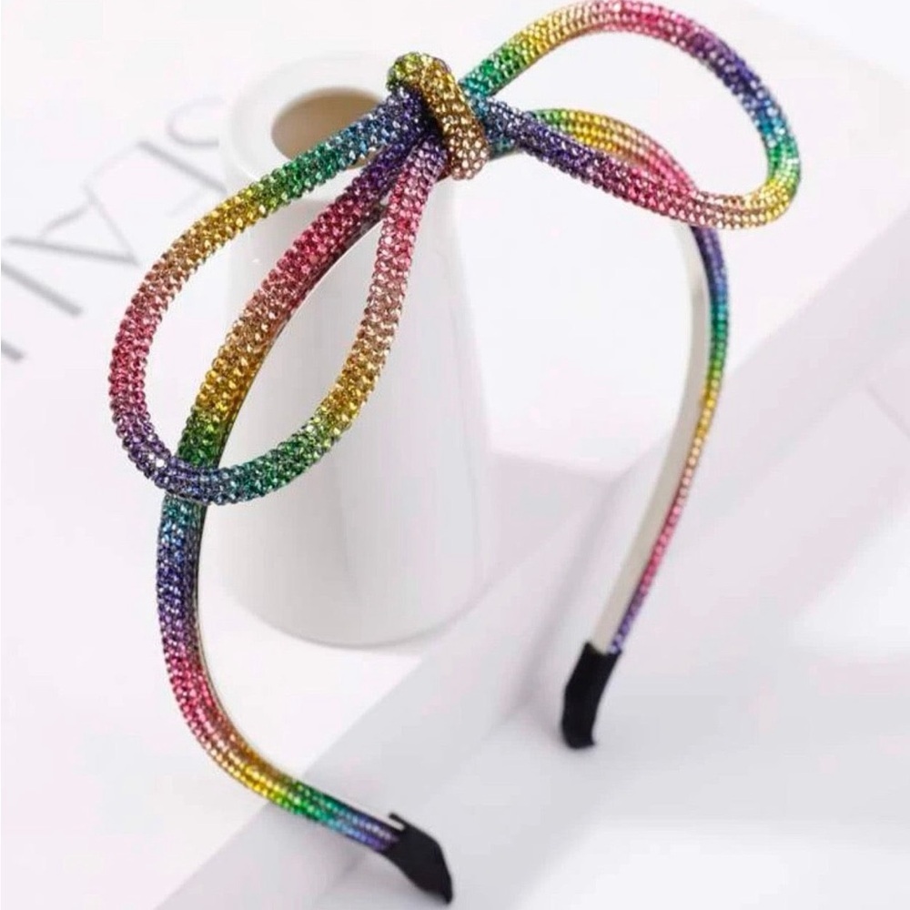 Sparkle in Style: Stunning Rainbow Rhinestone Bow Headband 🎀 Brand New!